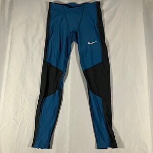 Nike Dri Fit Womens Size Medium Athletic Pants Blue Black Zip Ankle Drawstring